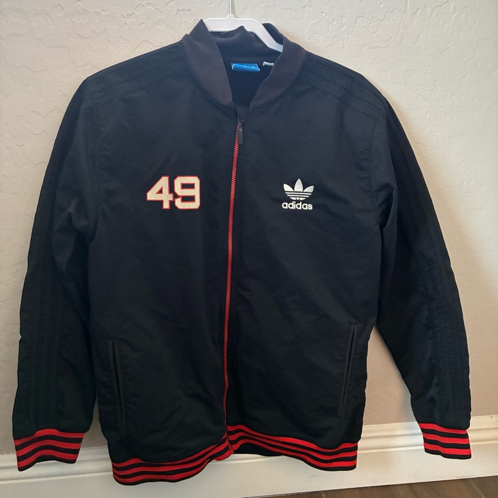 Adidas Originals 2011 Black Track Jacket Trefoil 49 Red Zip - Size L